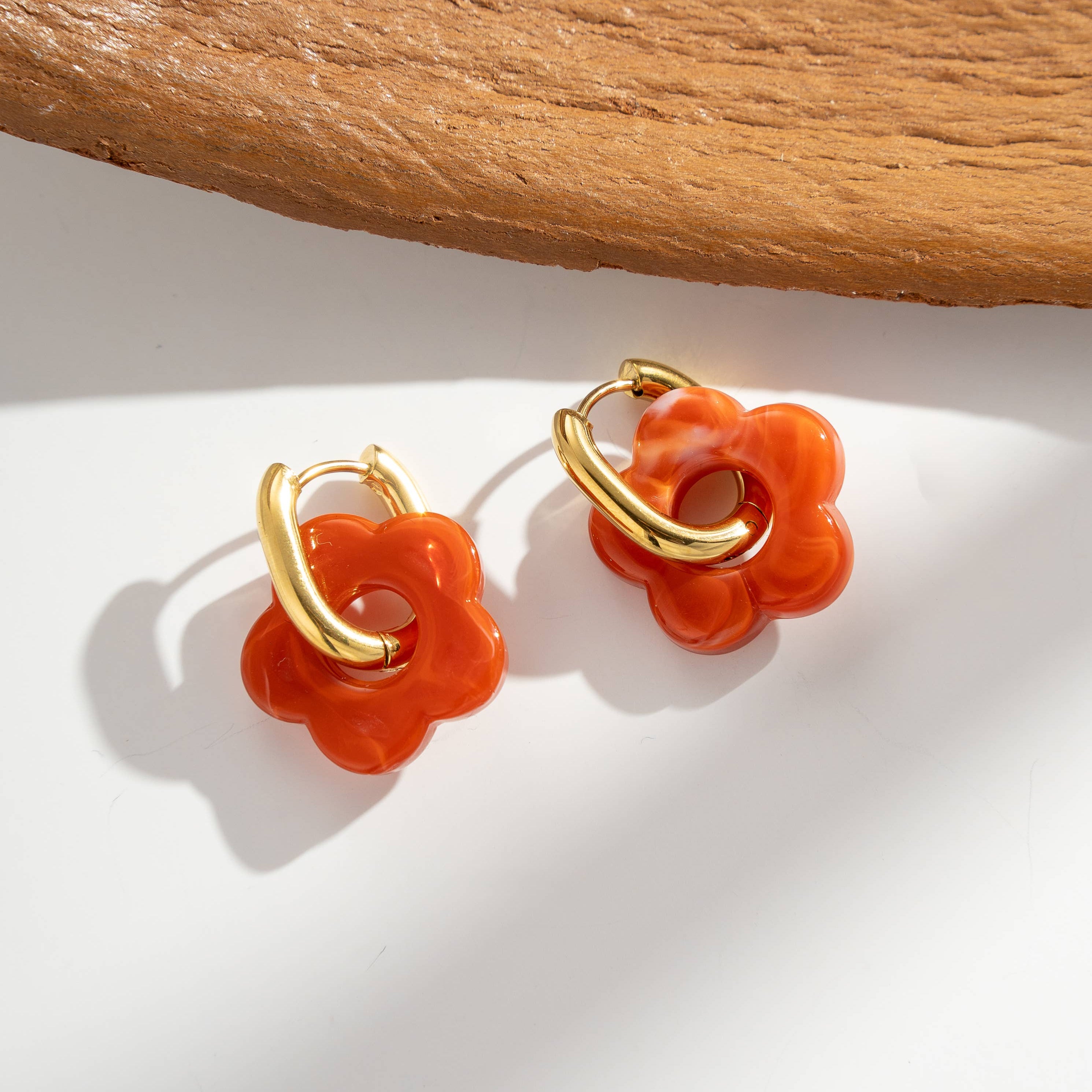 Boucles Oreilles Fleur Anneau Doré Colorées