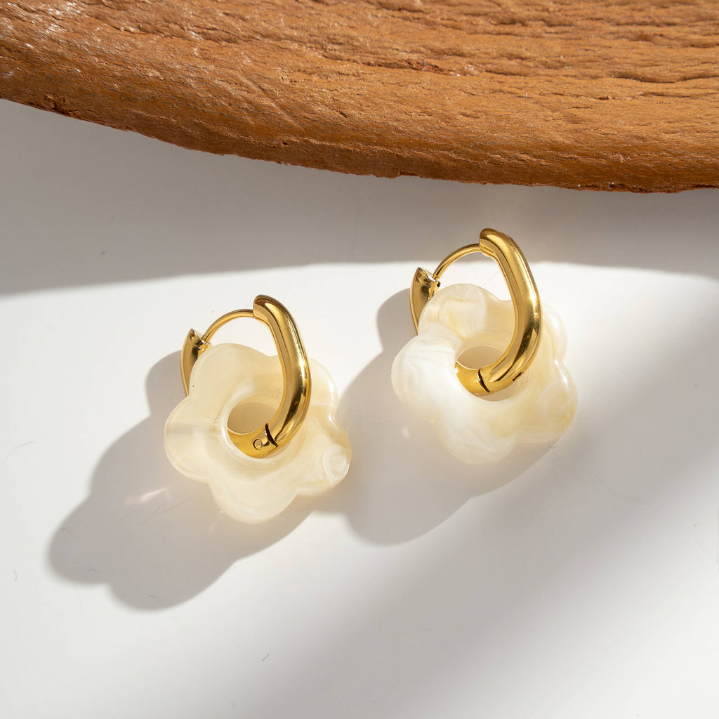 Boucles Oreilles Fleur Anneau Doré Colorées