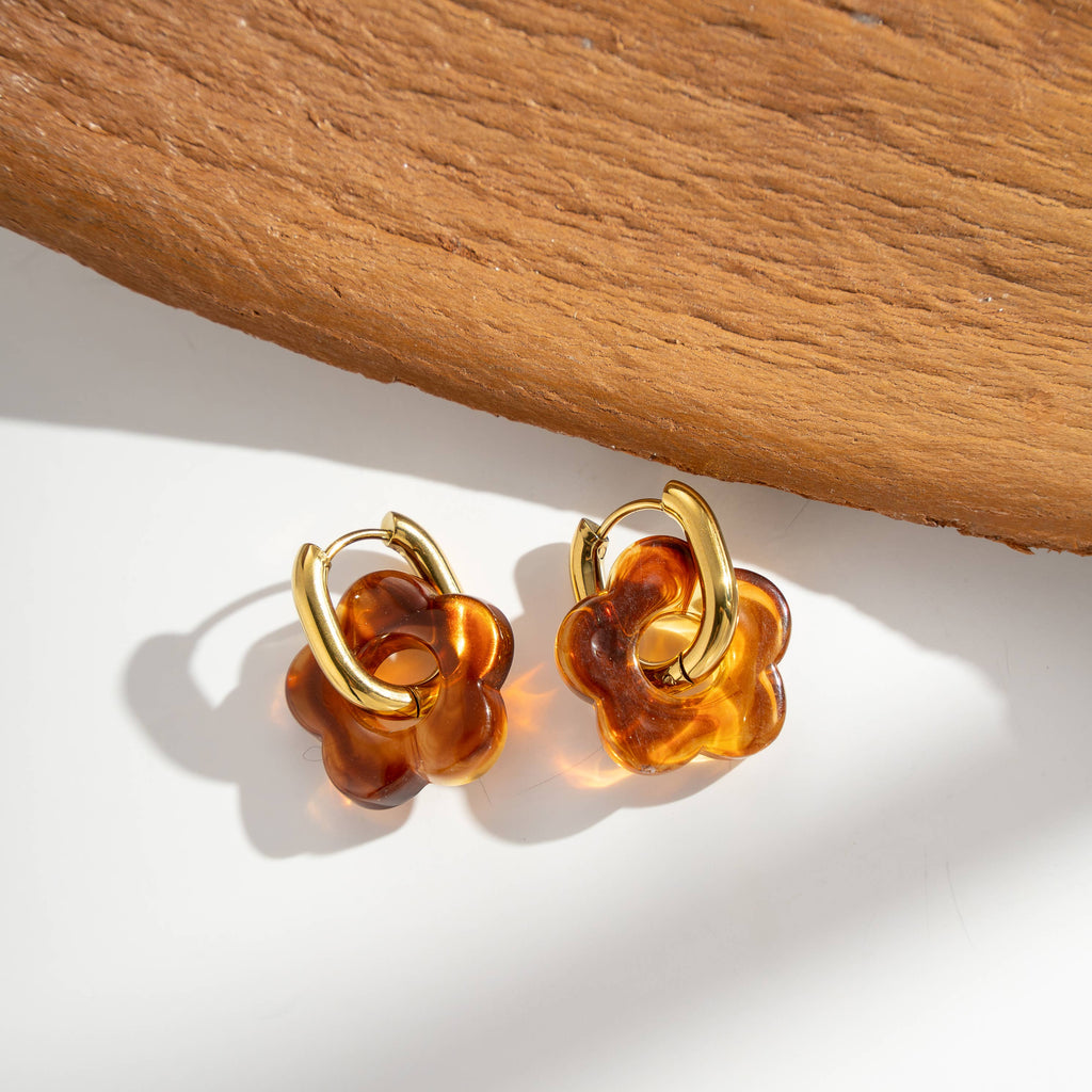 Boucles Oreilles Fleur Anneau Doré Colorées