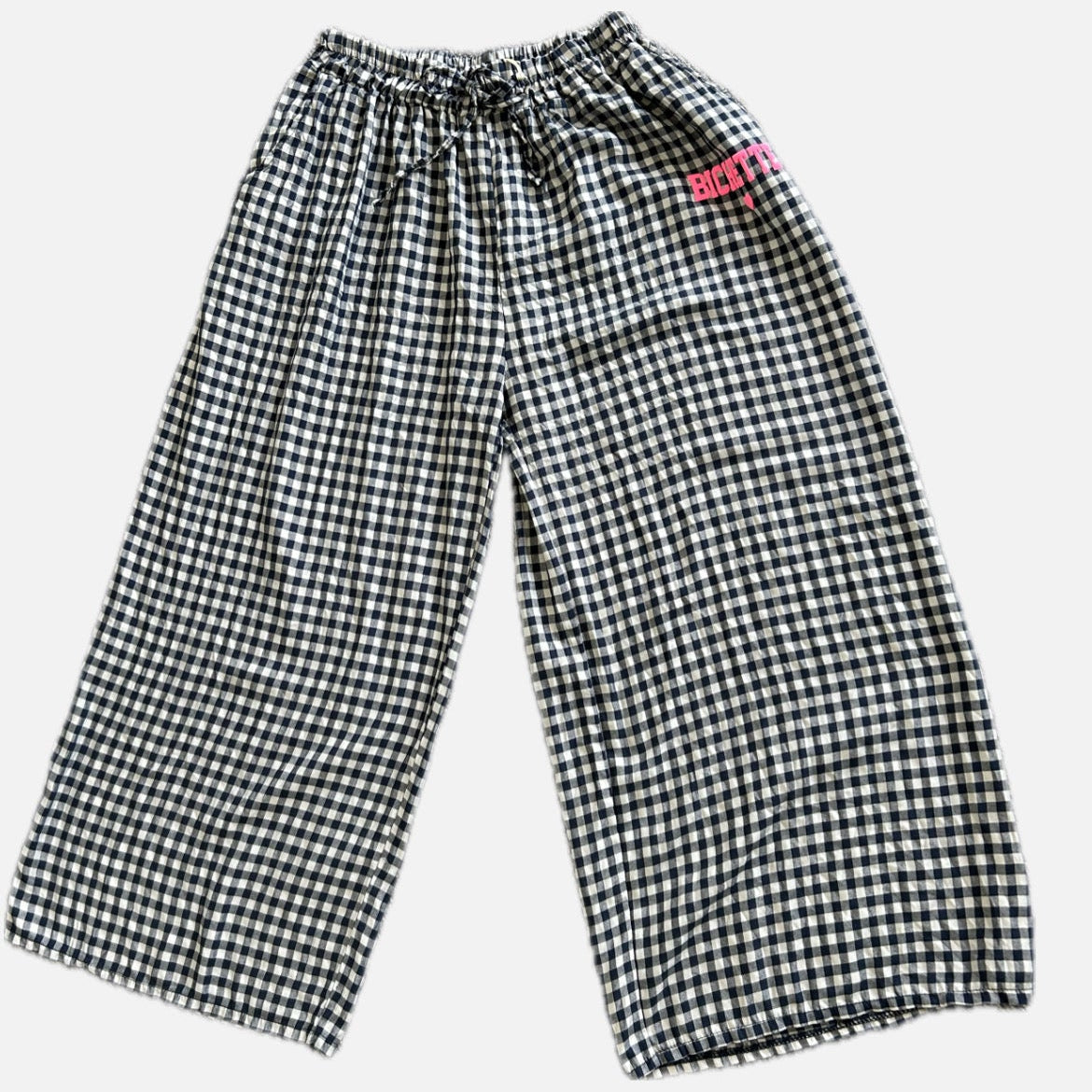Pantalon vichy bleu marine élastique BICHETTE rose