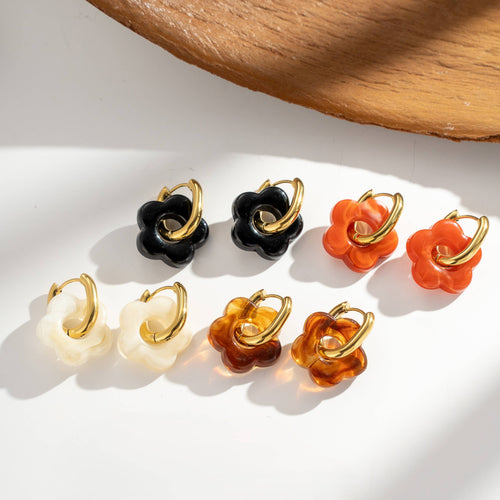 Boucles Oreilles Fleur Anneau Doré Colorées