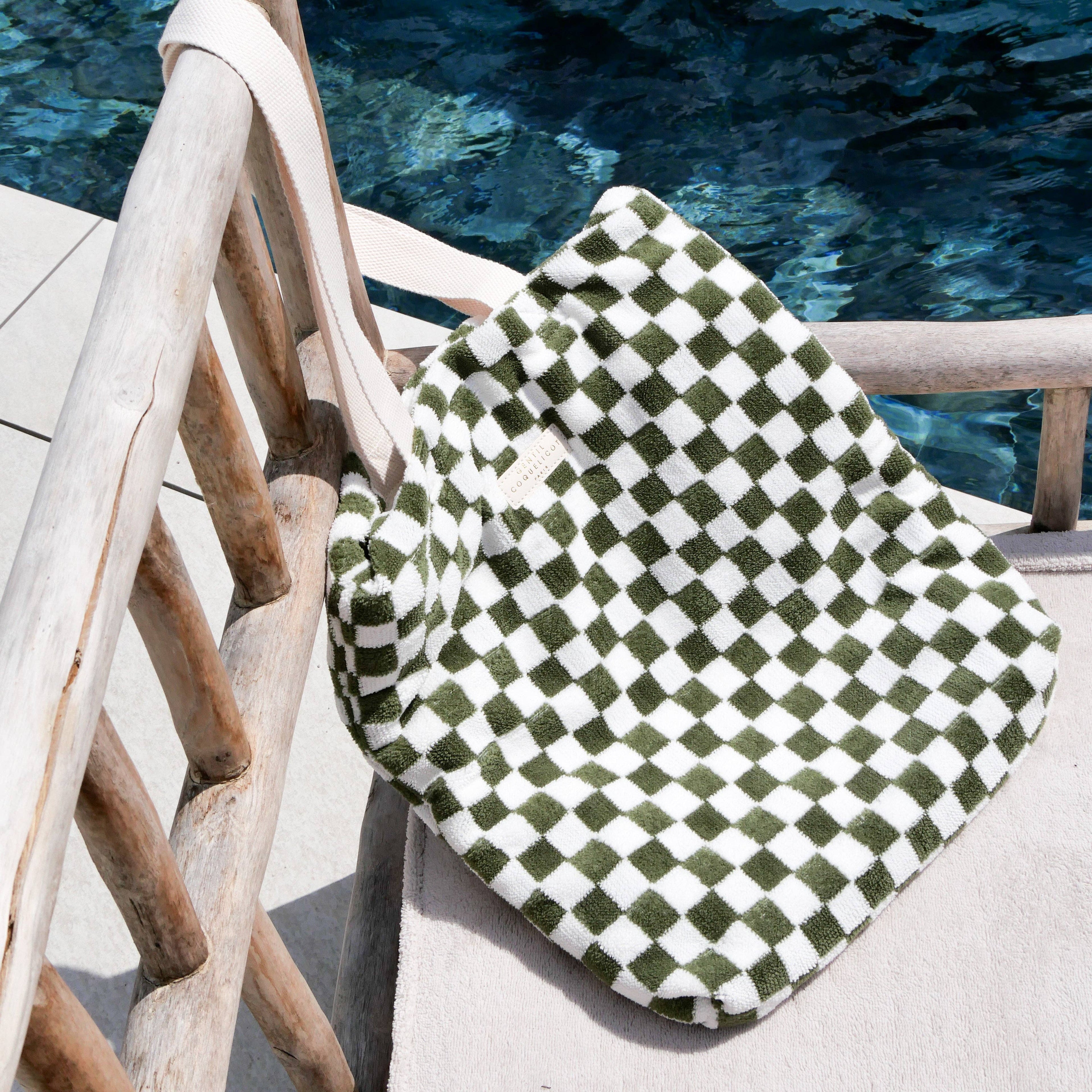 Sac cabas éponge damier kaki