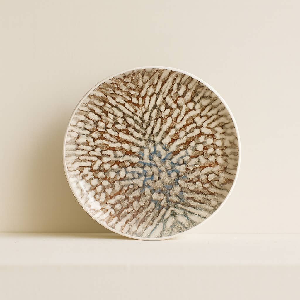 Assiette dessert ambre 20cm en grès marron et beige