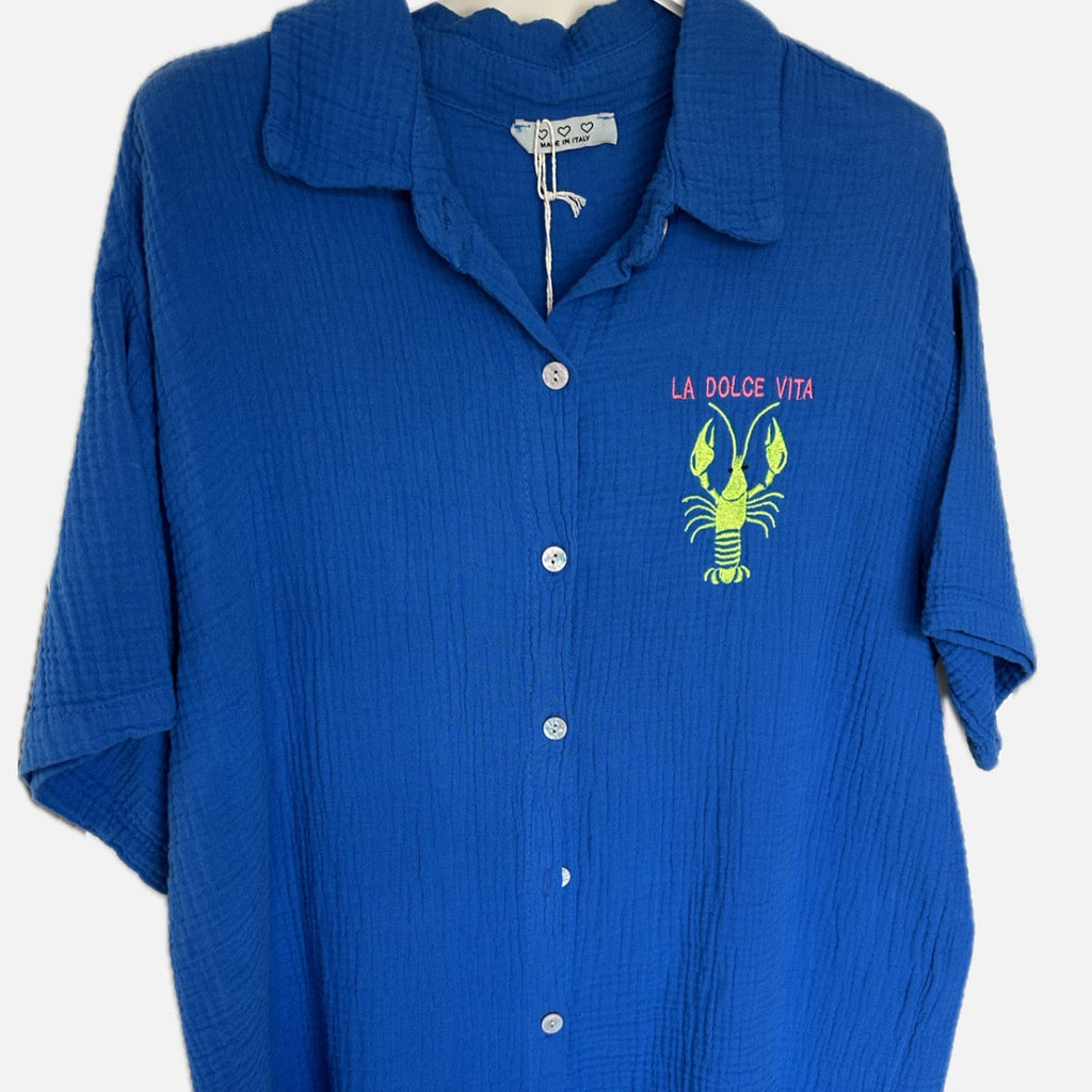 Chemise gaze de coton manches courtes HOMARD Bleue