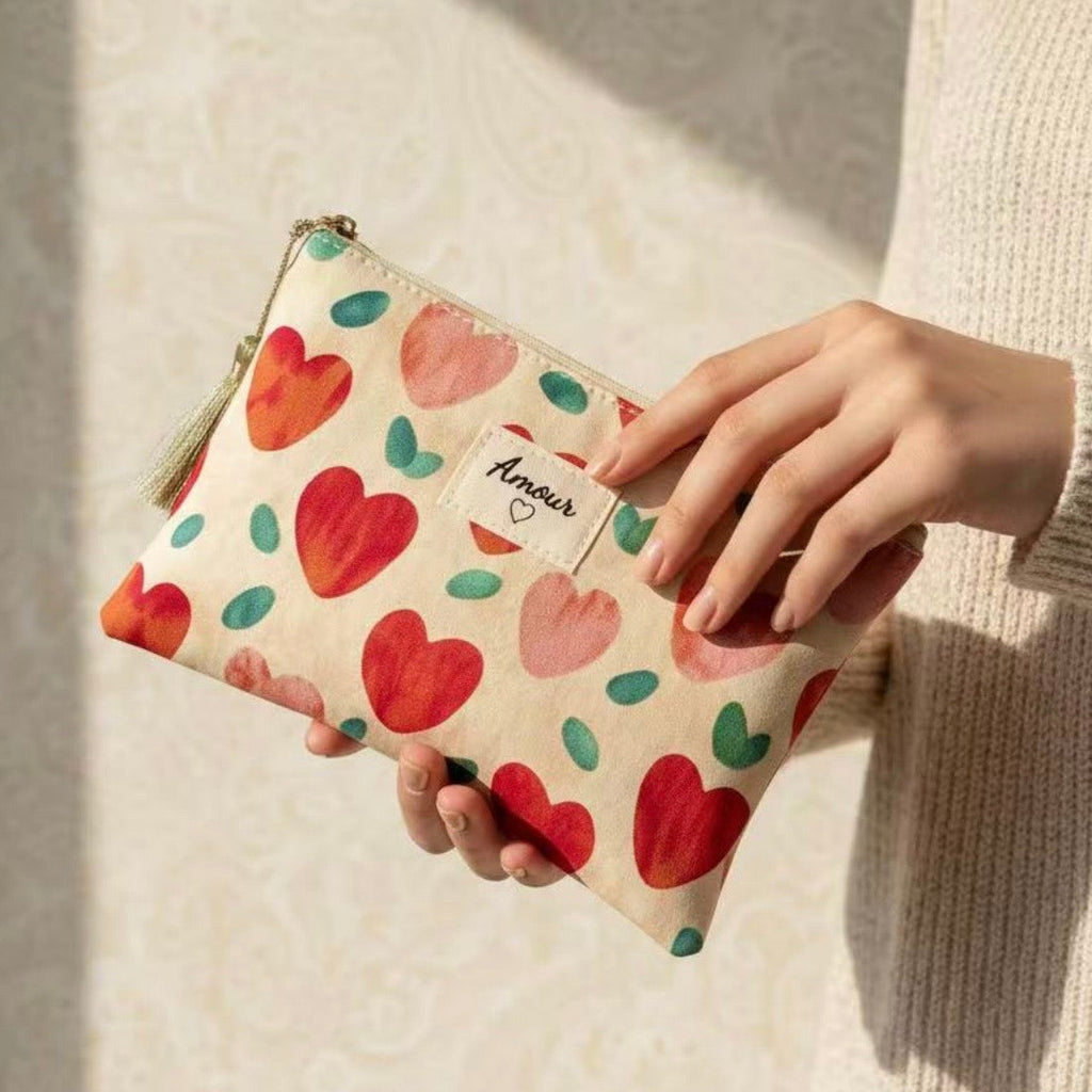 Pochette trousse de toilette cœurs imprimés Amour
