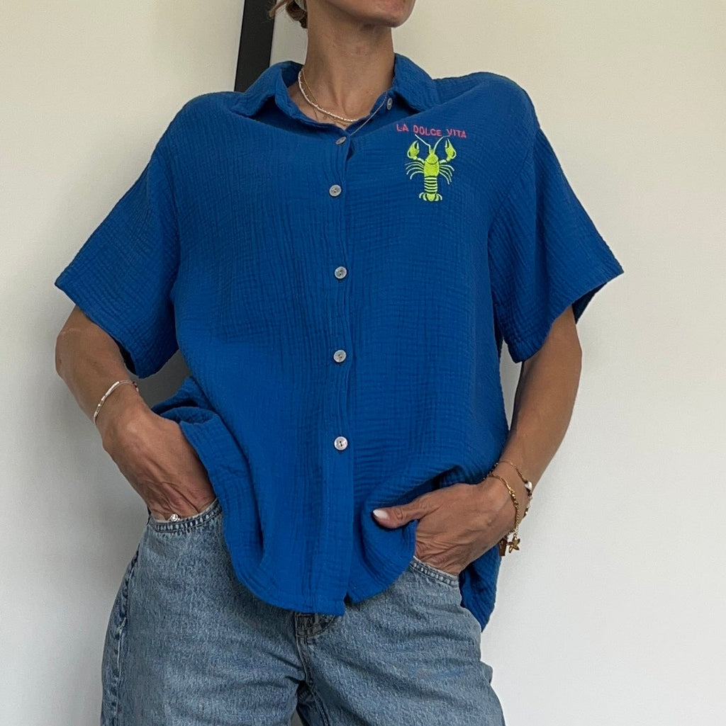 Chemise gaze de coton manches courtes HOMARD Bleue