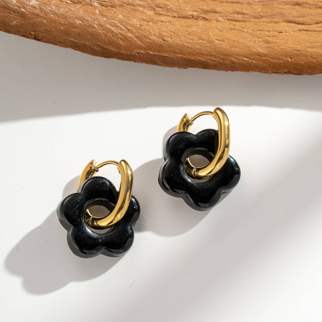 Boucles Oreilles Fleur Anneau Doré Colorées