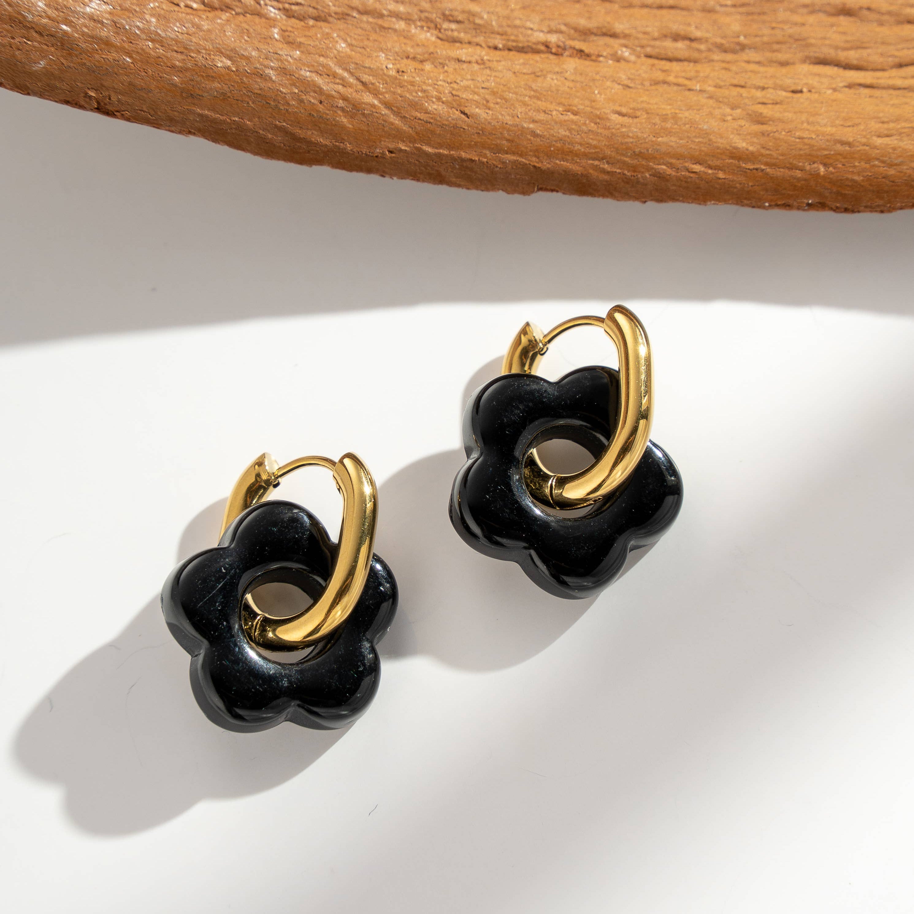 Boucles Oreilles Fleur Anneau Doré Colorées