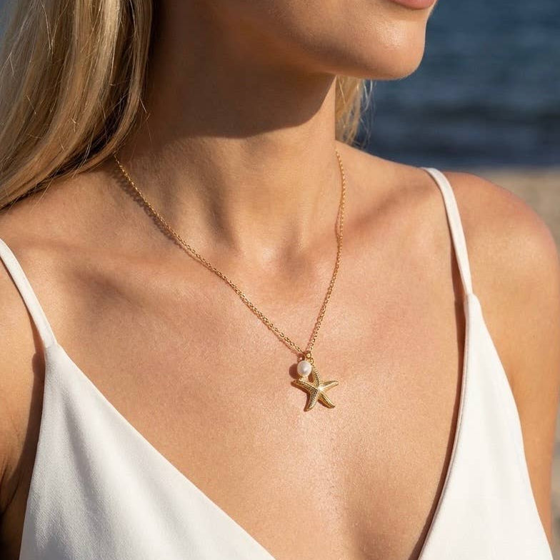 Collier fin étoile de mer chaîne en acier inoxydable