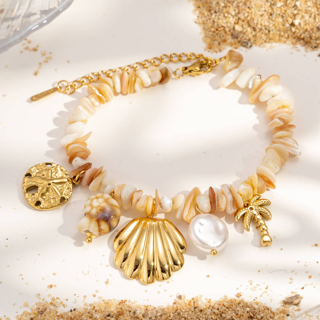 Bracelet Perles Coquillages Naturels Charms Acier Inoxydable